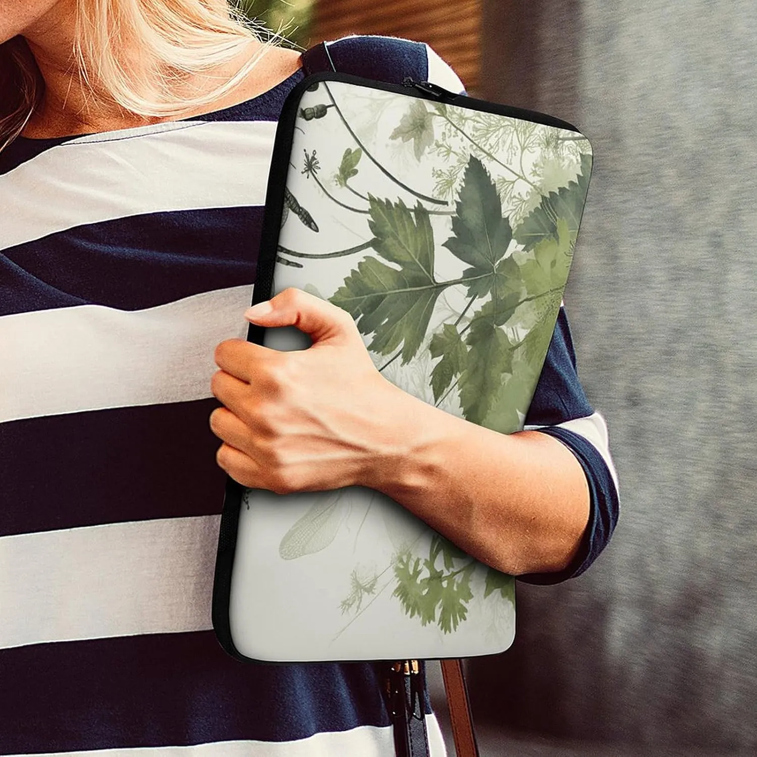 Laptop Sleeve Bag 13inch Slim Computer Carrying Bag Foliage and Herbs with Dragonflies Winged Laptop Protective Case Briefcase Handbag