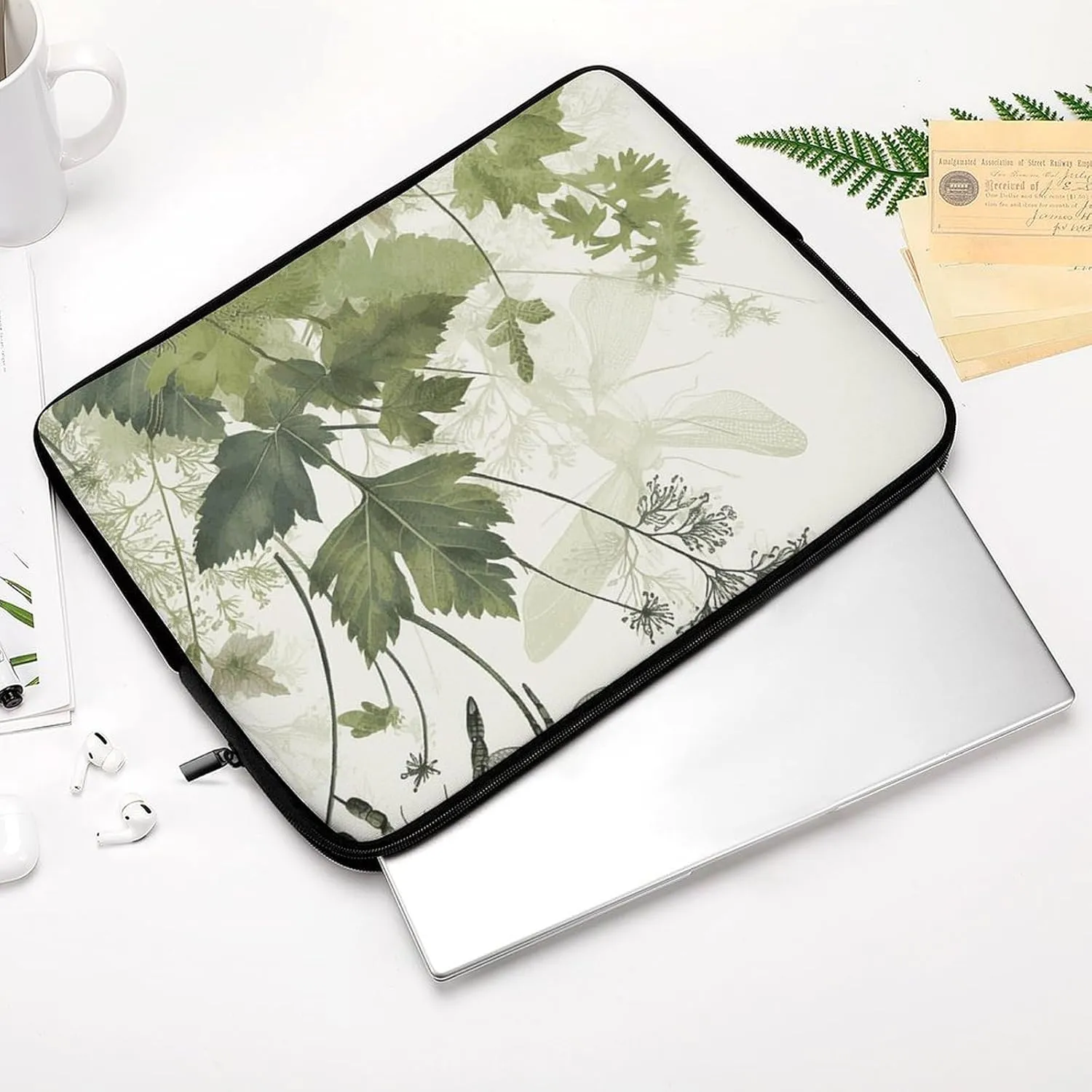 Laptop Sleeve Bag 13inch Slim Computer Carrying Bag Foliage and Herbs with Dragonflies Winged Laptop Protective Case Briefcase Handbag