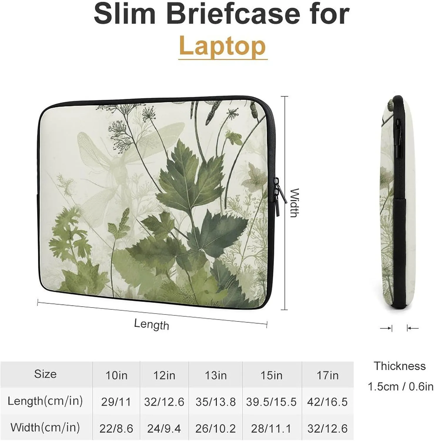 Laptop Sleeve Bag 13inch Slim Computer Carrying Bag Foliage and Herbs with Dragonflies Winged Laptop Protective Case Briefcase Handbag