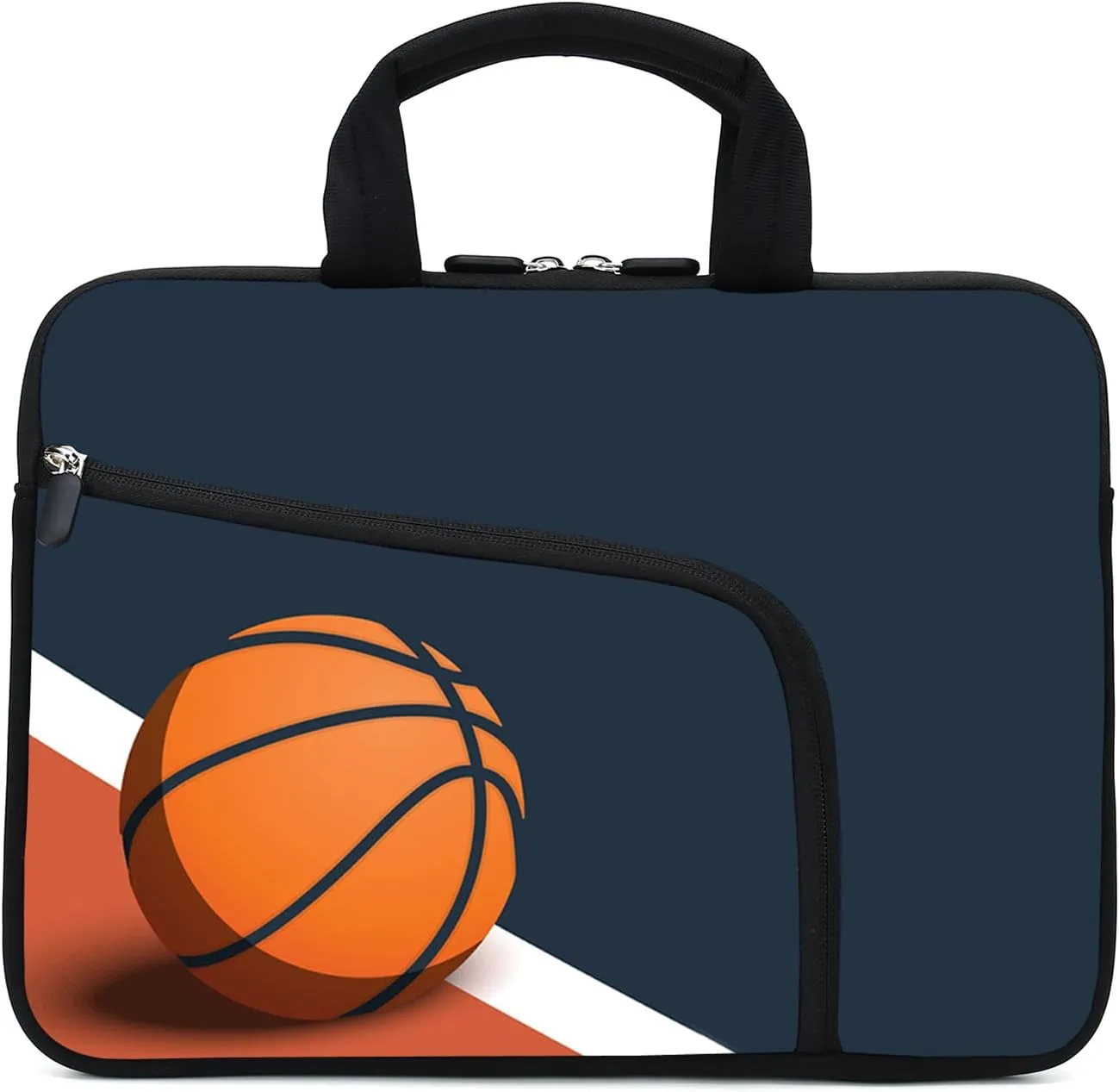 Laptop Sleeve for 14-15.6" Chromebook, Ultrabook & Notebook - Neoprene Case with Handle & Two Pockets (Basketball)