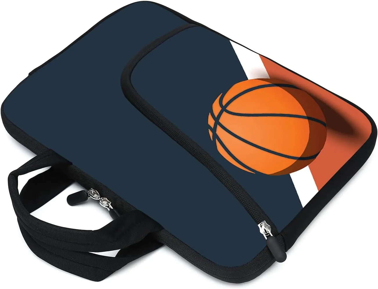 Laptop Sleeve for 14-15.6" Chromebook, Ultrabook & Notebook - Neoprene Case with Handle & Two Pockets (Basketball)