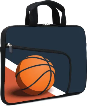 Laptop Sleeve for 14-15.6" Chromebook, Ultrabook & Notebook - Neoprene Case with Handle & Two Pockets (Basketball)