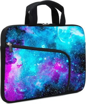 Laptop Sleeve for 14-15.6" Chromebook, Ultrabook & Notebook - Neoprene Handle Sleeve with Two Pockets (Blue Galaxys)