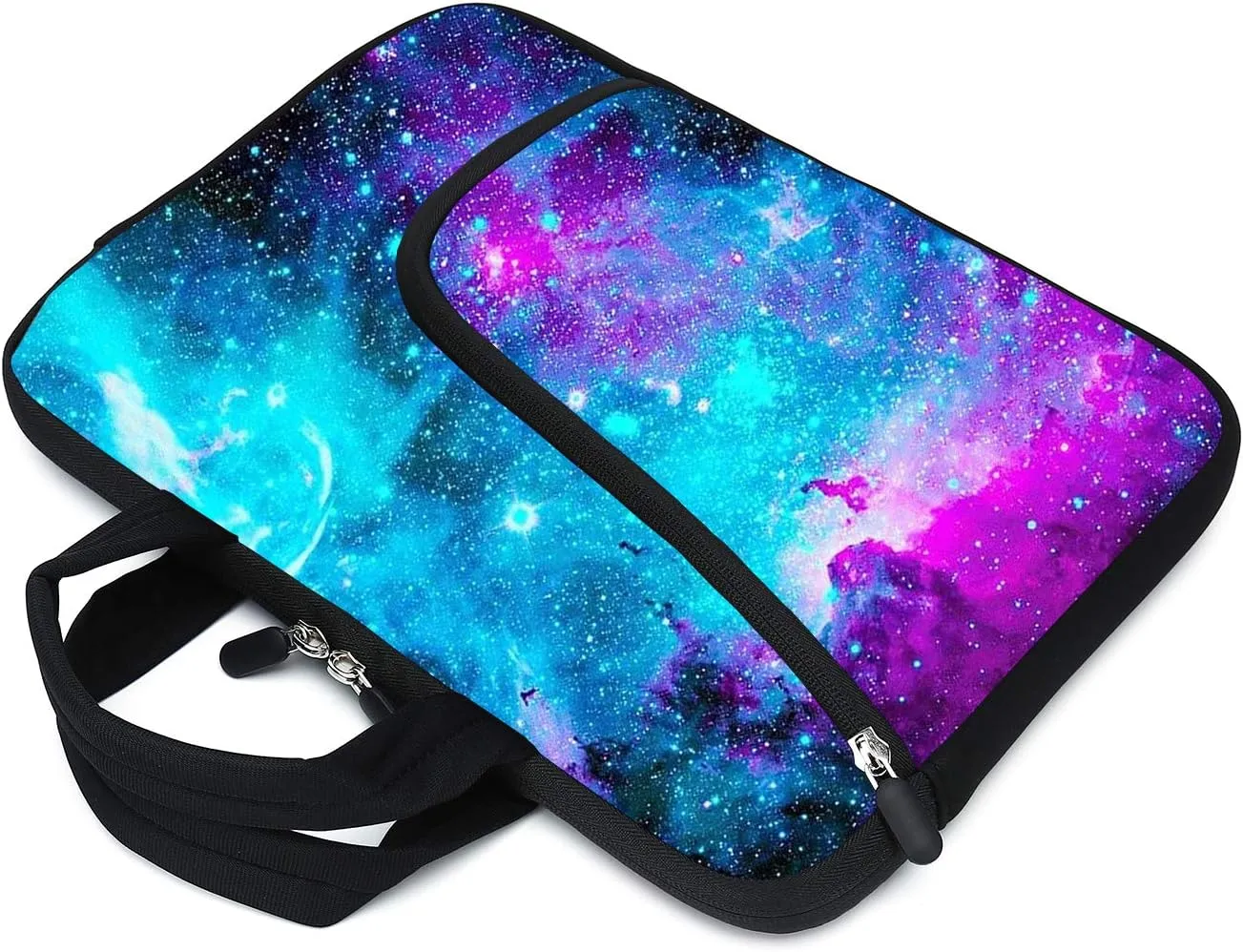 Laptop Sleeve for 14-15.6" Chromebook, Ultrabook & Notebook - Neoprene Handle Sleeve with Two Pockets (Blue Galaxys)