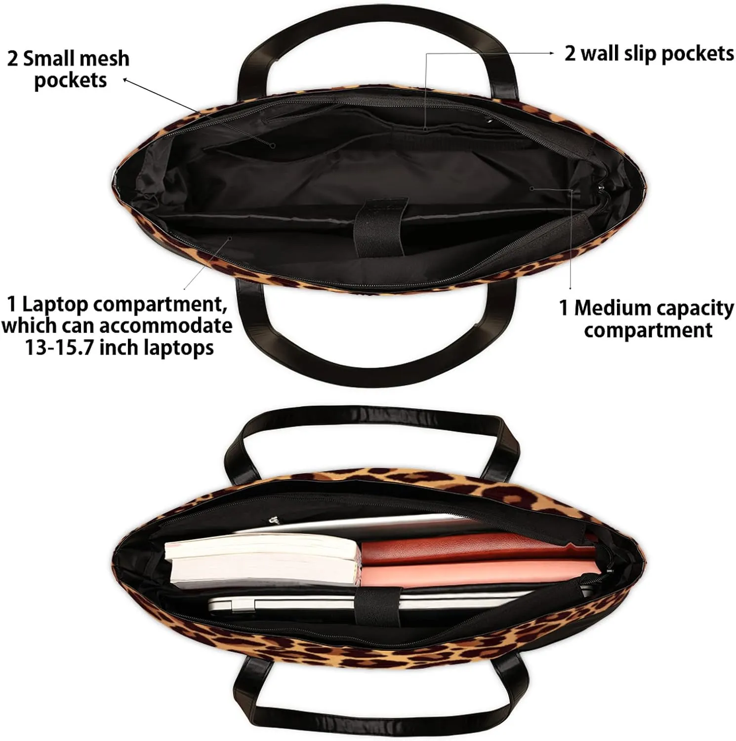 Laptop Tote Bag for Women 15.6 inch Leopard Cheetah Computer Briefcase Leather Shoulder Bag Handbag