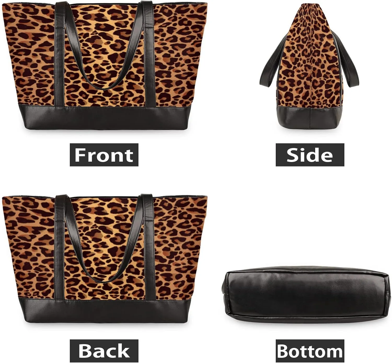Laptop Tote Bag for Women 15.6 inch Leopard Cheetah Computer Briefcase Leather Shoulder Bag Handbag