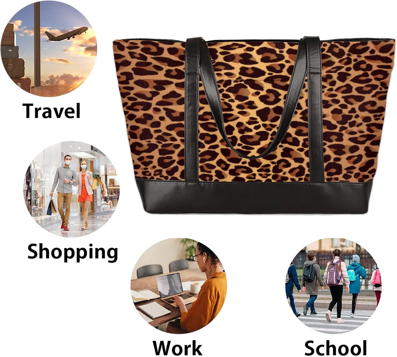 Laptop Tote Bag for Women 15.6 inch Leopard Cheetah Computer Briefcase Leather Shoulder Bag Handbag