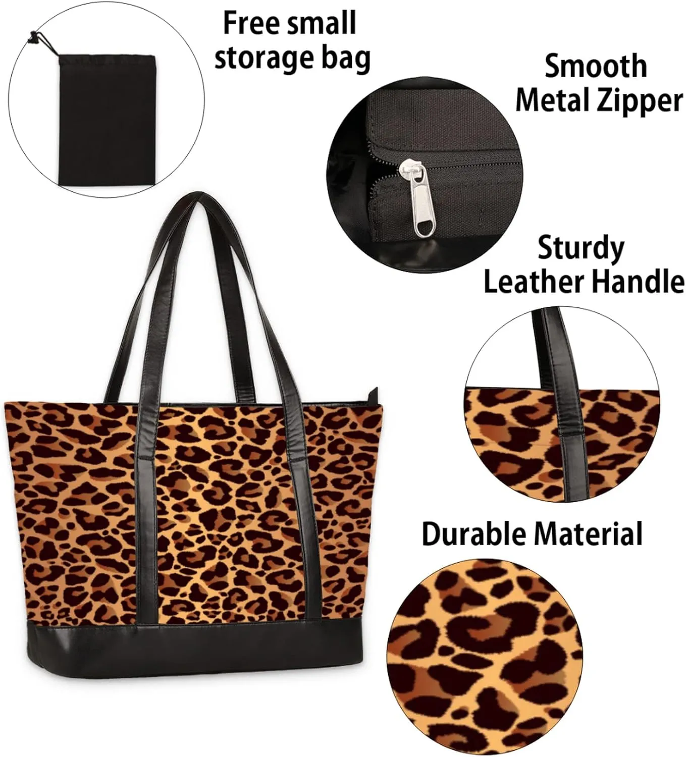 Laptop Tote Bag for Women 15.6 inch Leopard Cheetah Computer Briefcase Leather Shoulder Bag Handbag