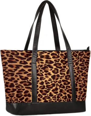 Laptop Tote Bag for Women 15.6 inch Leopard Cheetah Computer Briefcase Leather Shoulder Bag Handbag