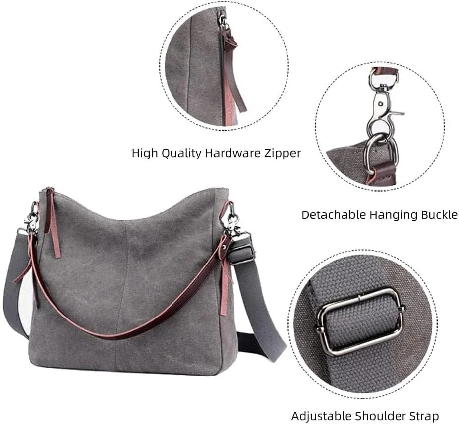 Large Capacity Messenger Satchel Tote Handbag Crossbody for Women Canvas Shoulder Purse