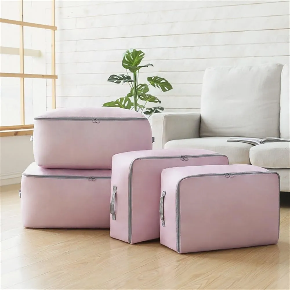 Large Capacity Wardrobe Moisture Proof Organizer Bags Foldable Clothes Quilt Storage Bags Multifunctional Sundries Storage Bag(Rose red,L 60x50x25cm)