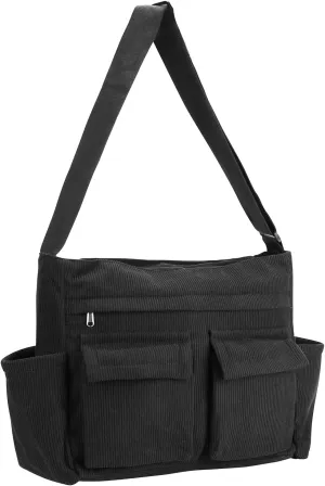 Large Corduroy Tote Bag for School 15.6 Inch Laptop Women Messenger Crossbody Bag