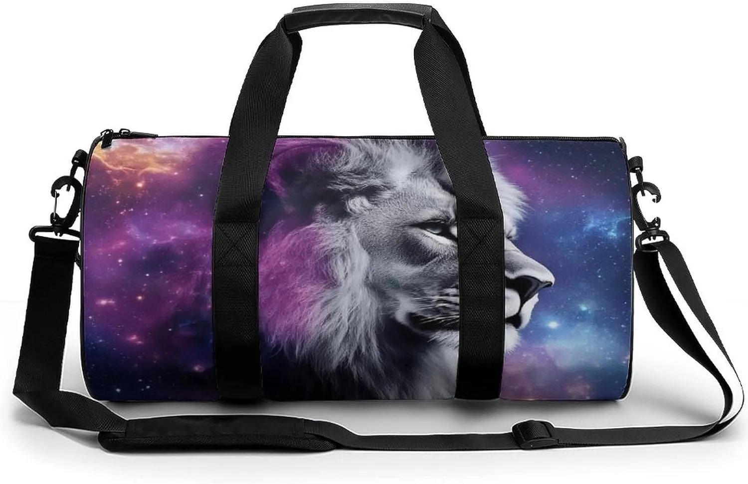 Large Duffel Backpack for Men Women, Waterproof Gym Sports Bag Purple Galaxy Lion Starry Art Weekender Overnight Bag for Travel Yoga
