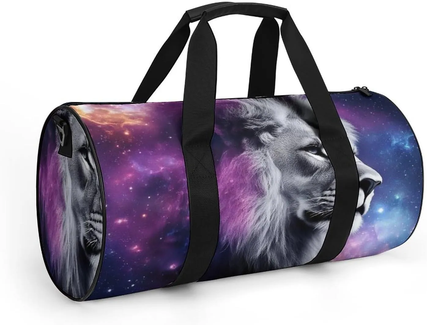 Large Duffel Backpack for Men Women, Waterproof Gym Sports Bag Purple Galaxy Lion Starry Art Weekender Overnight Bag for Travel Yoga