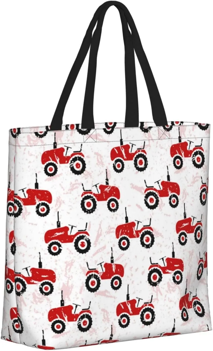 Large Tote Bag For Women - Reusable The Tote Bag With Zipper, Beach Bags For Women, Red Wheeled Tractors Mom Bag For Mom Suitable For Hospital Beach Travel Shopping