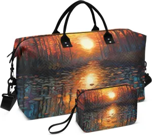 Large Travel Duffel Bag Sports Tote Gym Bag Overnight Weekender Bags Forest Sunset Carry On Luggage with Toiletry Bags