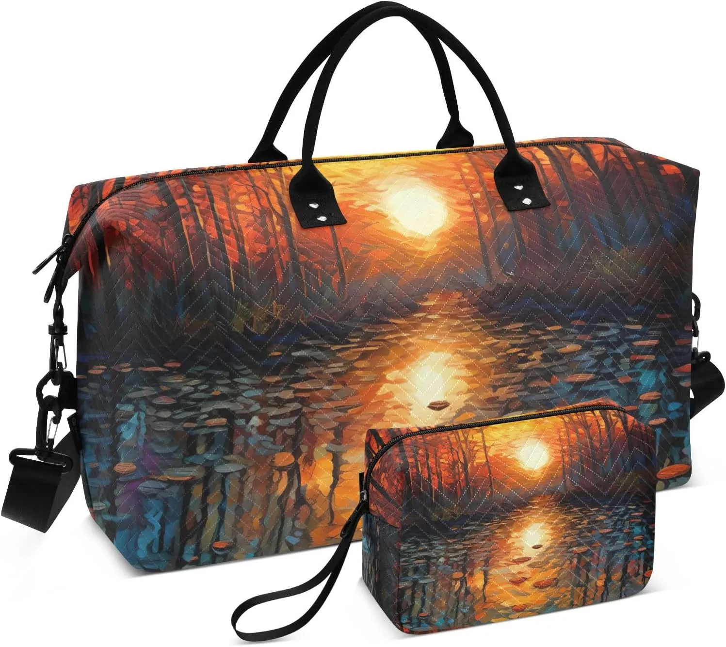 Large Travel Duffel Bag Sports Tote Gym Bag Overnight Weekender Bags Forest Sunset Carry On Luggage with Toiletry Bags