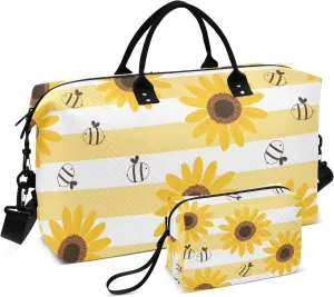 Large Travel Duffel Bag Sports Tote Gym Bag Overnight Weekender Bags Sunflower Yellow Stripe Carry On Luggage with Toiletry Bags