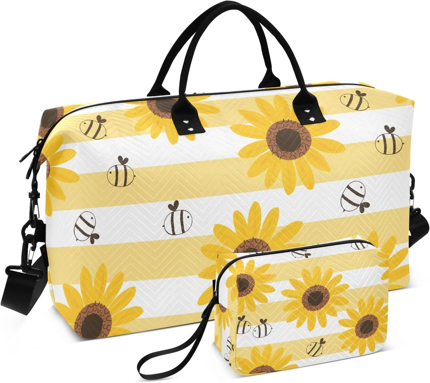 Large Travel Duffel Bag Sports Tote Gym Bag Overnight Weekender Bags Sunflower Yellow Stripe Carry On Luggage with Toiletry Bags