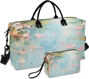 Large Travel Duffel Bag Sports Tote Gym Bag Overnight Weekender Bags Water Lily Abstract Carry On Luggage with Toiletry Bags