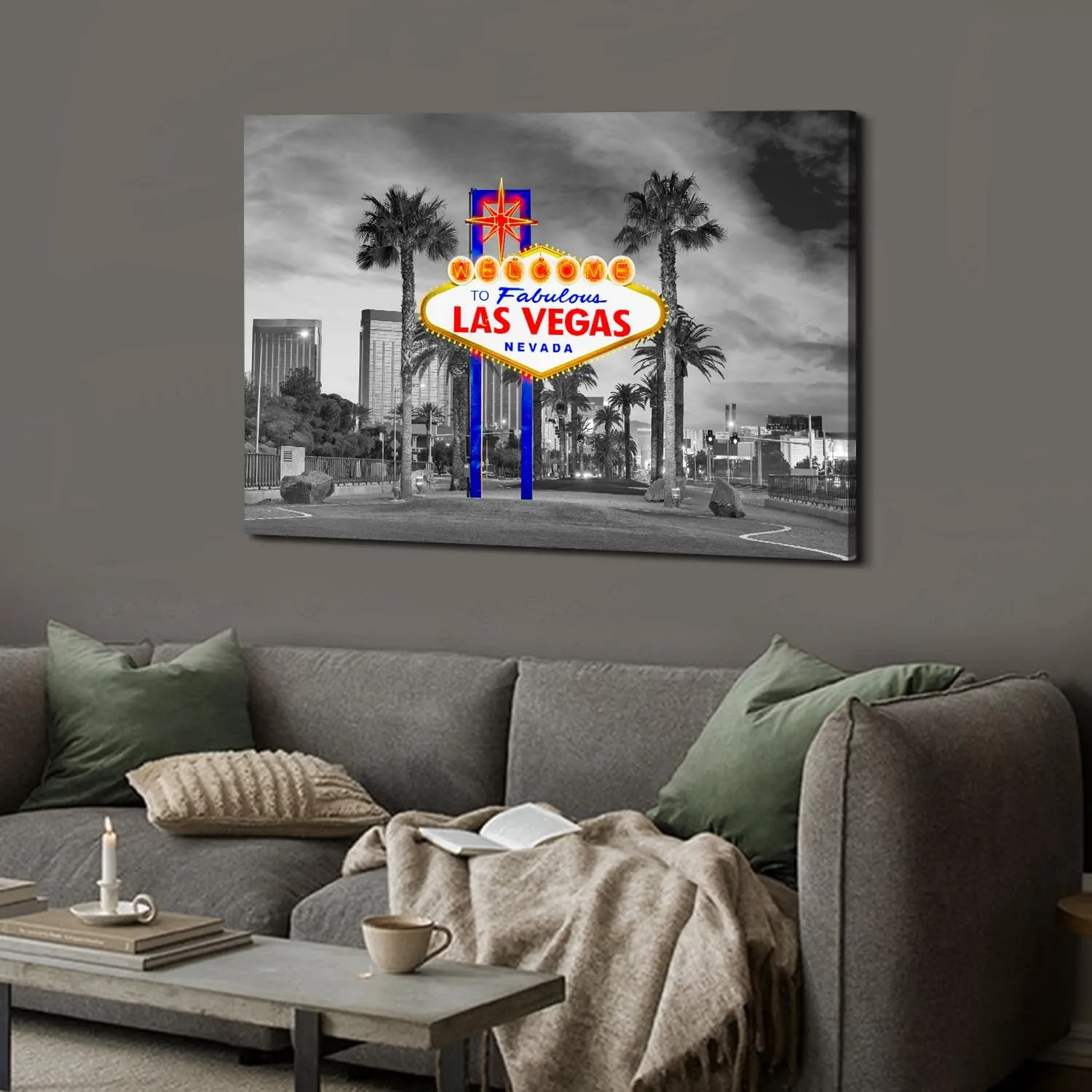 Las Vegas Wall Art Black and White Cityscape Wall Decor Large Nevada Skyline Picture Living Room Canvas Prints 32x48”, USA City Poster Gambler Urban Building Artwork Bedroom Office Home Decorations