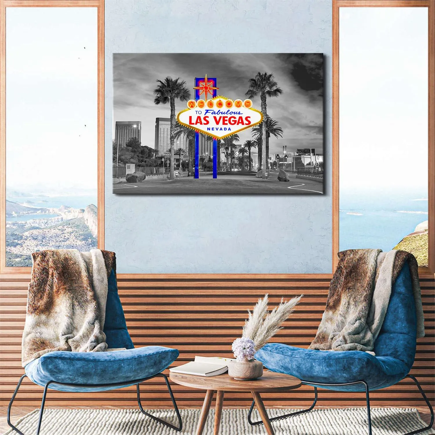 Las Vegas Wall Art Black and White Cityscape Wall Decor Large Nevada Skyline Picture Living Room Canvas Prints 32x48”, USA City Poster Gambler Urban Building Artwork Bedroom Office Home Decorations