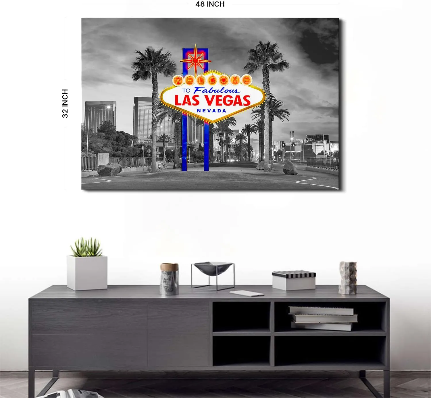 Las Vegas Wall Art Black and White Cityscape Wall Decor Large Nevada Skyline Picture Living Room Canvas Prints 32x48”, USA City Poster Gambler Urban Building Artwork Bedroom Office Home Decorations