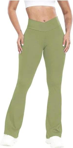 Lastesso Flare Leggings for Women High Waist Classiac Yoga Gym Pants with Pockets Tummy Control Going Out Workout Leggings