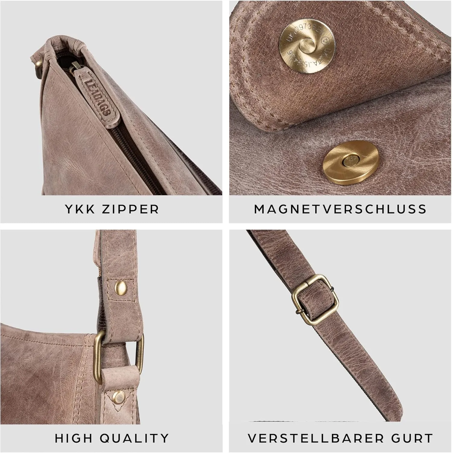 LEABAGS Leather Crossbody Bag - Vintage Genuine Buffalo Leather Handbag - Shoulder Messenger Bag Men Women Briefcase Athens