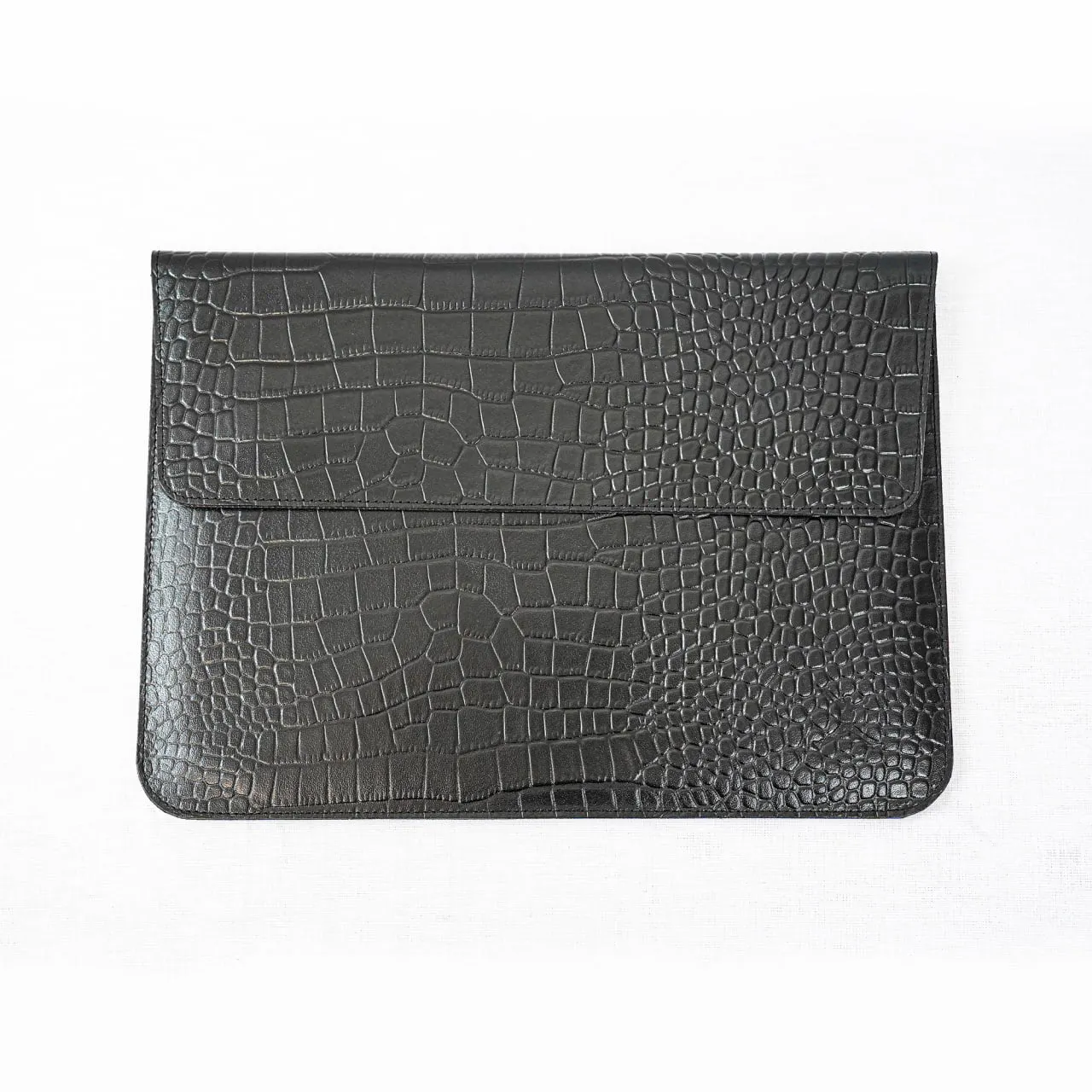 Leather Crocodile Effect Laptop Sleeve - Black