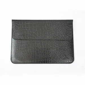Leather Crocodile Effect Laptop Sleeve - Black