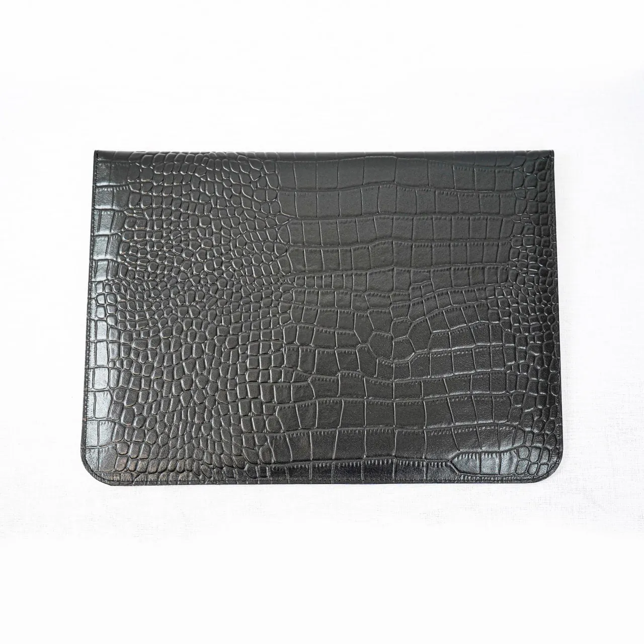 Leather Crocodile Effect Laptop Sleeve - Black