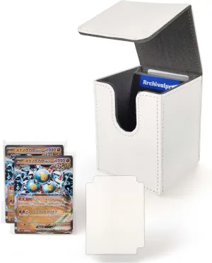 Leather Deck Card Box Sleeves Divider Set Holds 160  Cards, Card Storage Box Fits for TCG CCG Magic Cards(White)