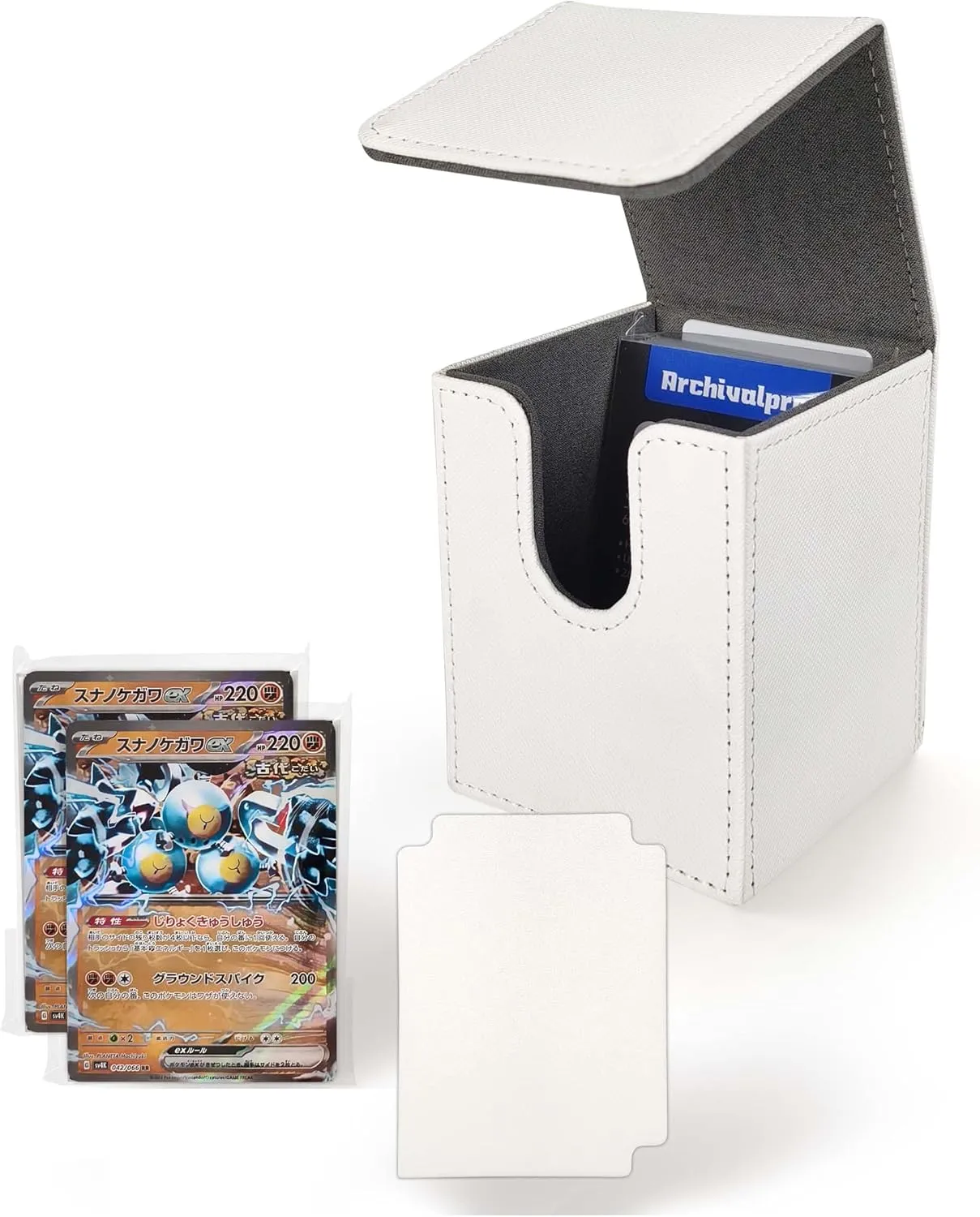 Leather Deck Card Box Sleeves Divider Set Holds 160  Cards, Card Storage Box Fits for TCG CCG Magic Cards(White)