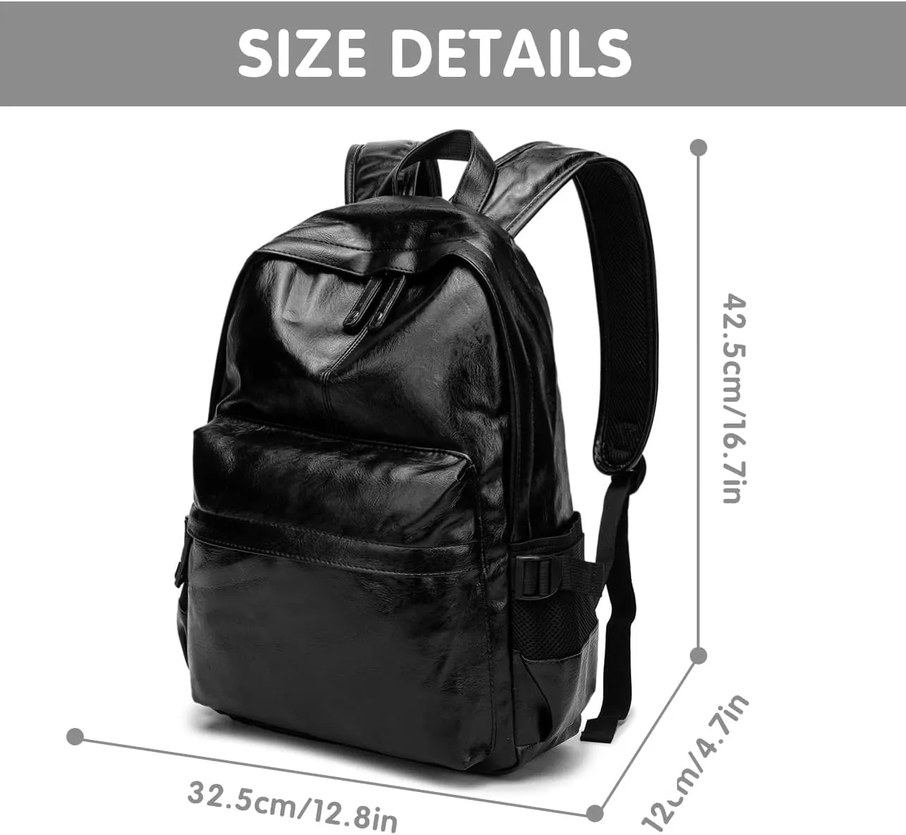 Leather Laptop Backpack for Men Women, School College Bookbag Casual Travel Daypack (Black)