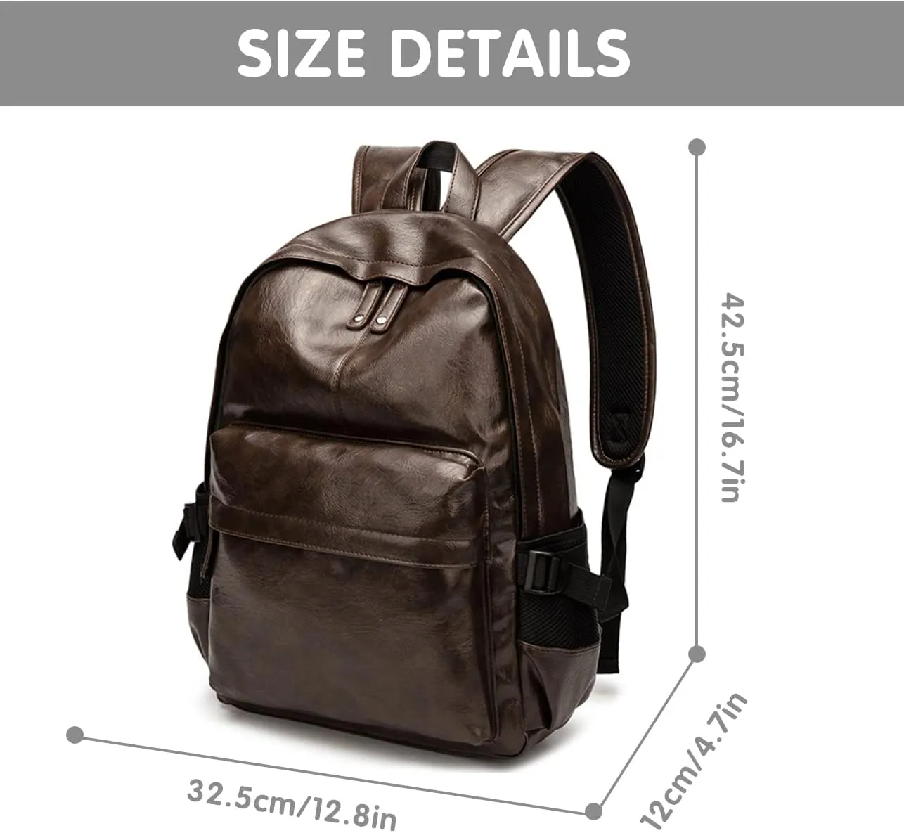 Leather Laptop Backpack for Men Women, School College Bookbag Casual Travel Daypack (Brown)
