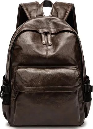 Leather Laptop Backpack for Men Women, School College Bookbag Casual Travel Daypack (Brown)