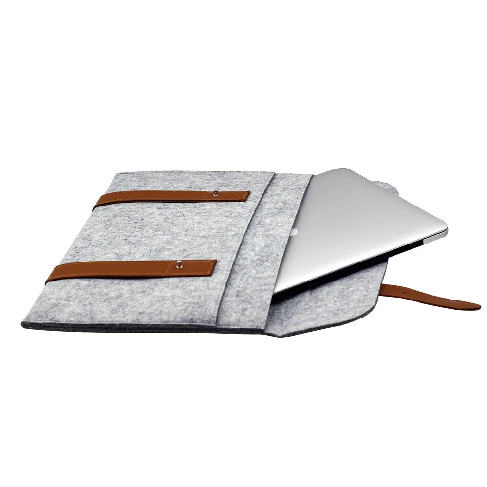 Leather Strip Wool Laptop Sleeve 11-inch