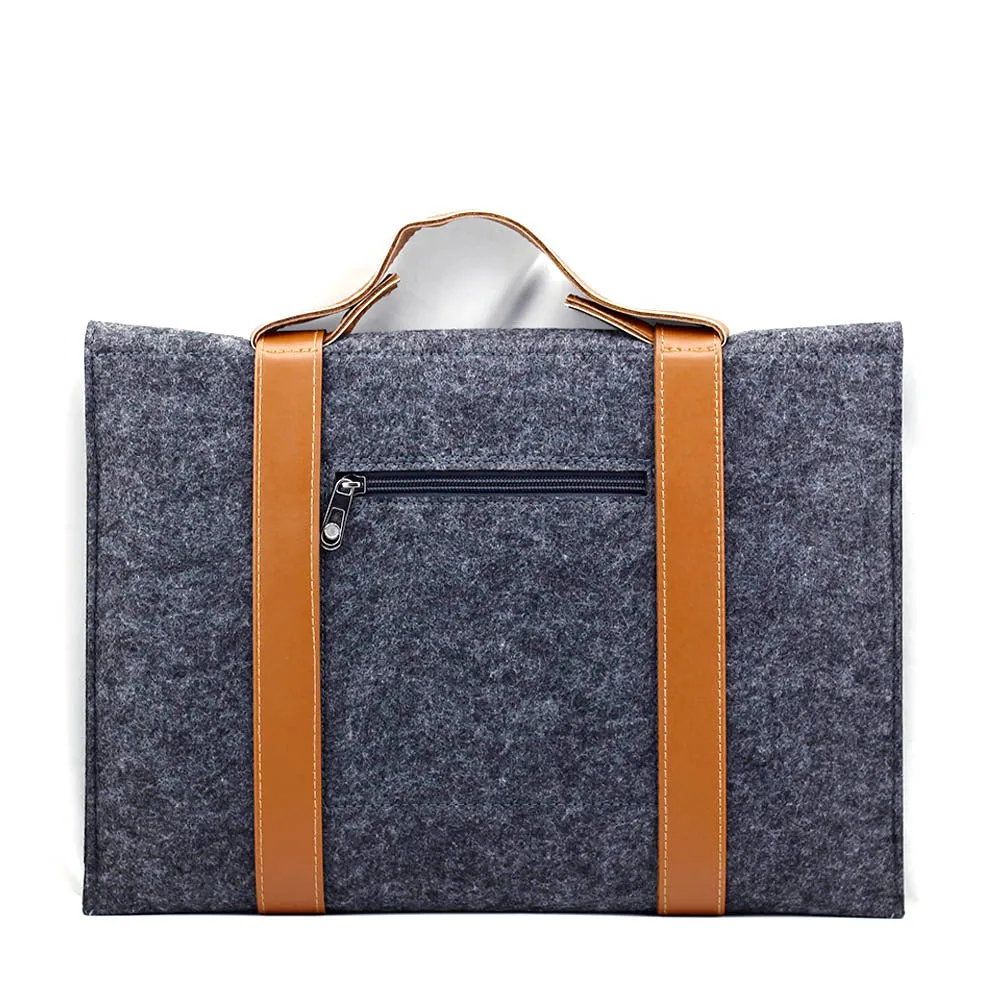 Leather Strip Wool Laptop Sleeve 11-inch