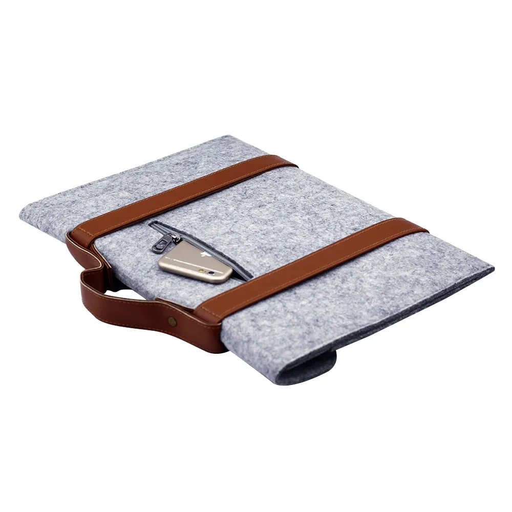 Leather Strip Wool Laptop Sleeve 11-inch