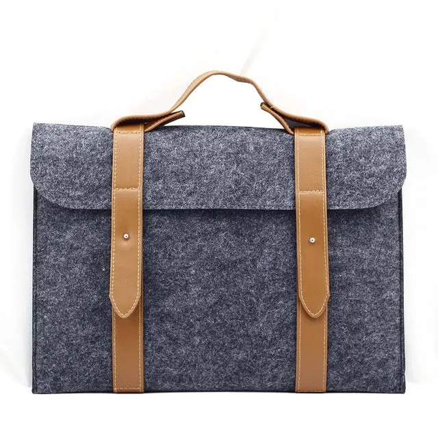 Leather Strip Wool Laptop Sleeve 11-inch