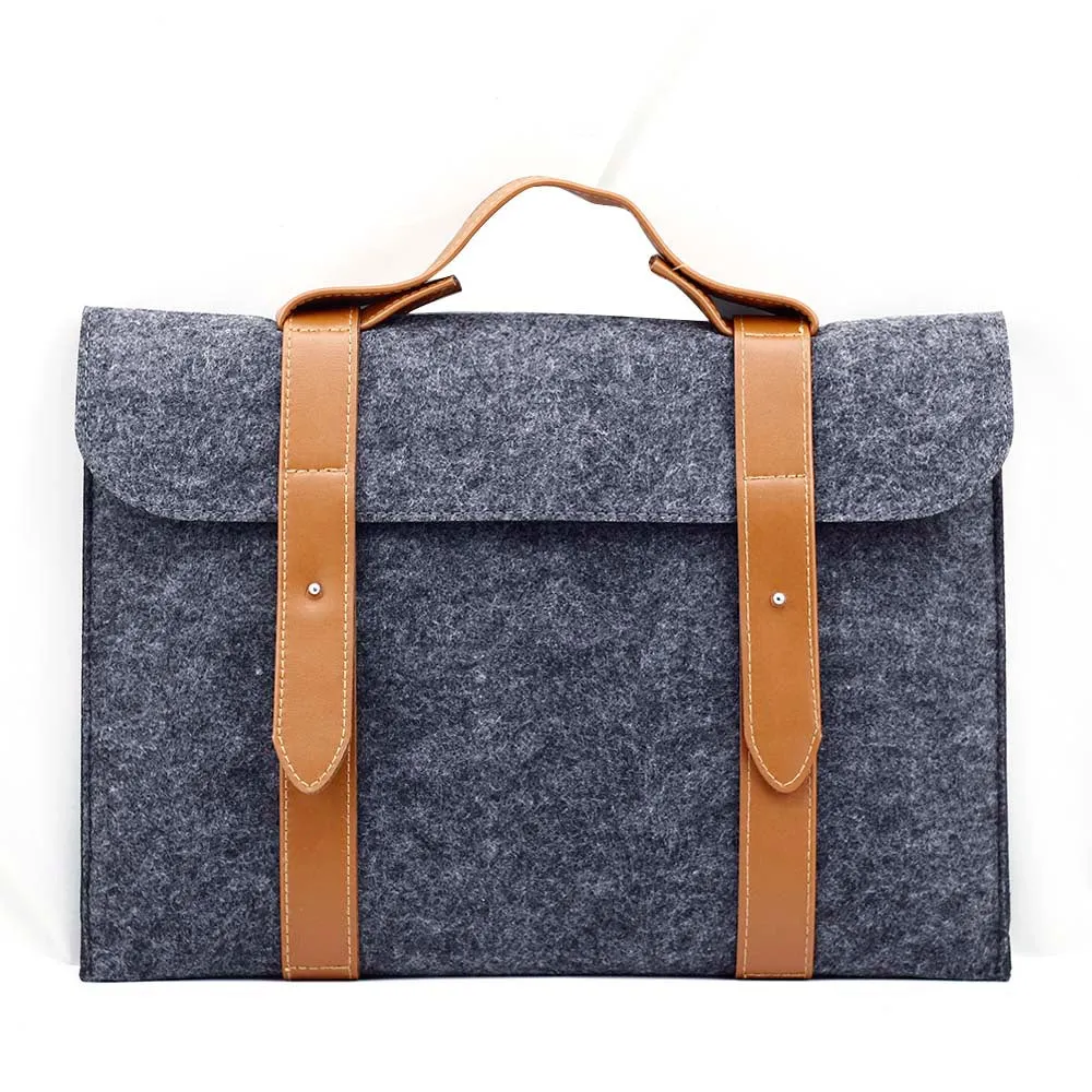 Leather Strip Wool Laptop Sleeve 13-inch