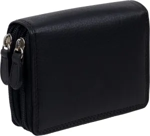 Leather Unisex Credit Card Concertina Purse, Black, Casual