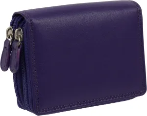 Leather Unisex Credit Card Concertina Purse, Purple, Casual