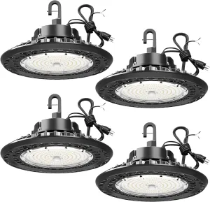 LED High Bay Light Super Bright Dimmable AC100-277V 240W 36000LM 5000K DLC/ETL Listed Lights 6ft with US Plug High Bay LED Light Warehouse Shop Barn Garage (4 Pack)