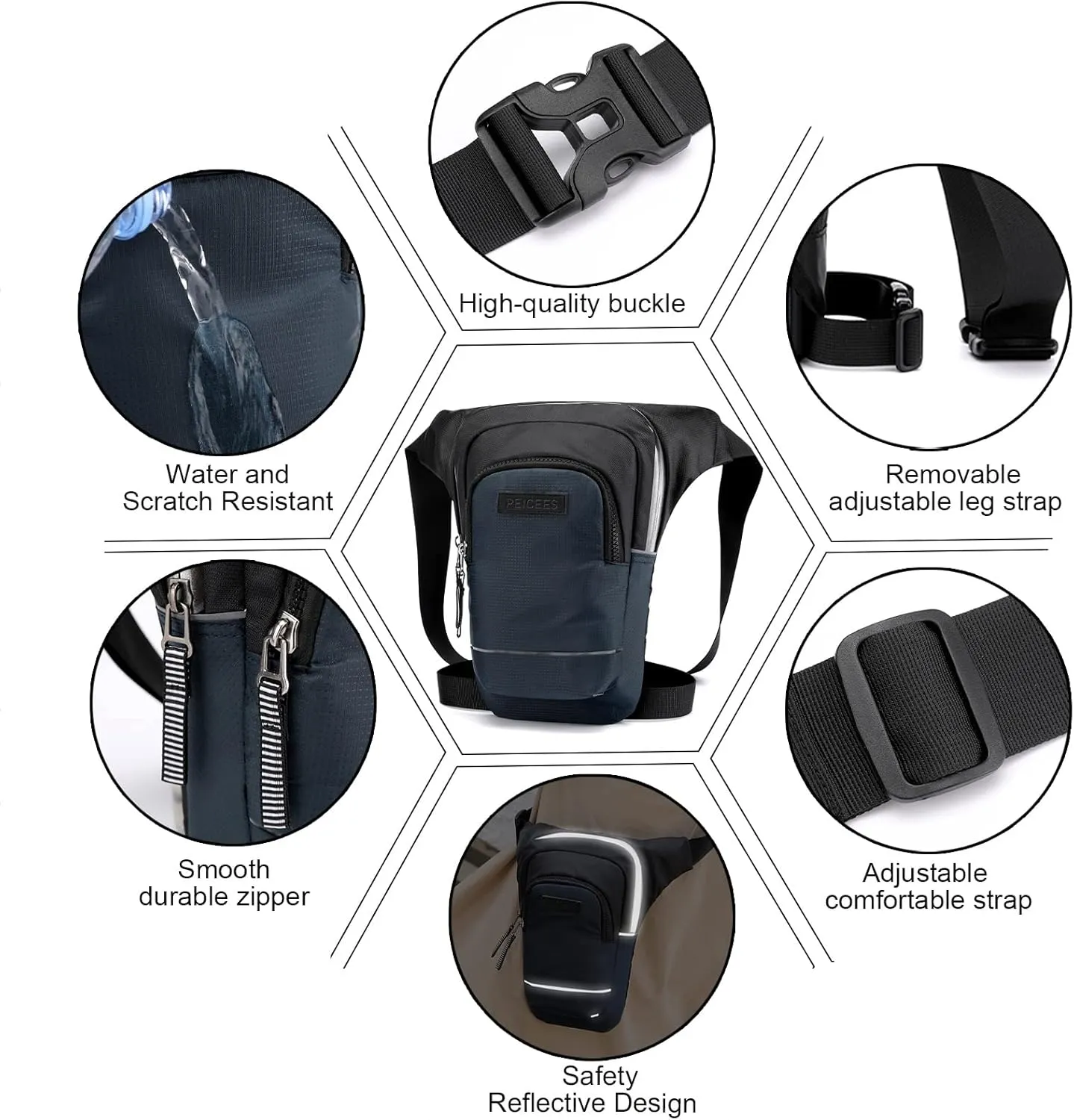 Leg Bag for Men Fanny Packs Women Men’s Outdoor Thigh Bags Motorcycle Ride Crossbody Backpack Shoulder Sling Pack Camping Hiking Cycling Riding, B Navy Blue