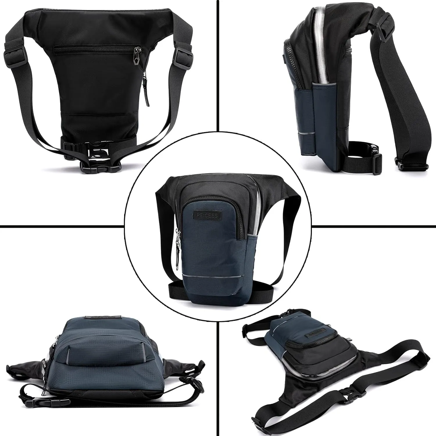 Leg Bag for Men Fanny Packs Women Men’s Outdoor Thigh Bags Motorcycle Ride Crossbody Backpack Shoulder Sling Pack Camping Hiking Cycling Riding, B Navy Blue