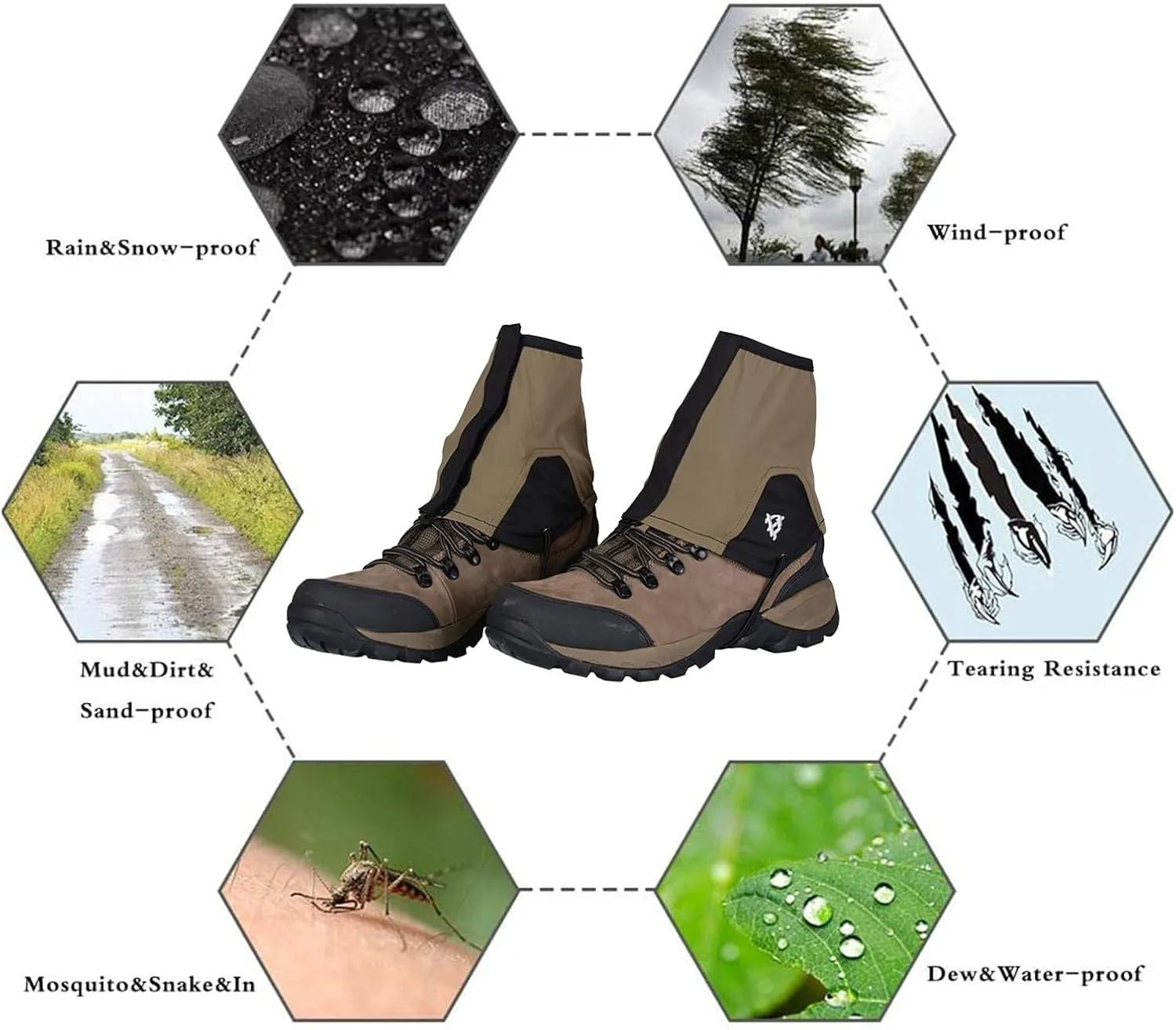Leg Gaiters,Breathable Snake Gaiters Boots,Adjustable Lightweight Shoes Gaiters,Nylon Fabric Perfect for Snow Trail Running Hiking Walking Mountain Climbing