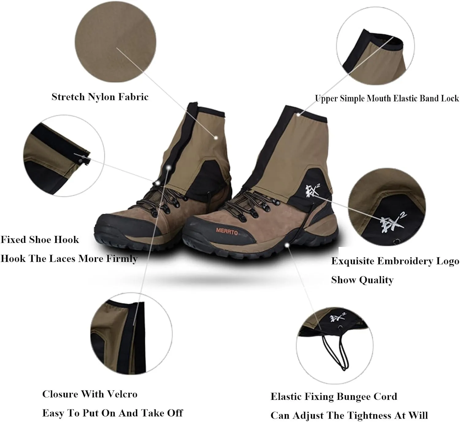Leg Gaiters,Breathable Snake Gaiters Boots,Adjustable Lightweight Shoes Gaiters,Nylon Fabric Perfect for Snow Trail Running Hiking Walking Mountain Climbing
