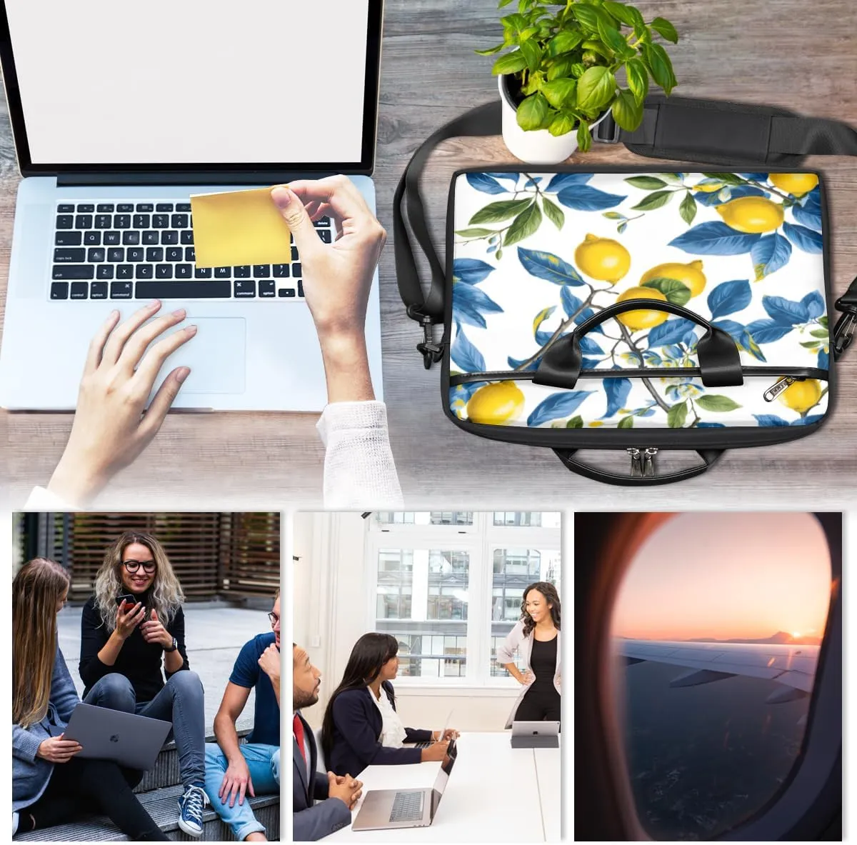 Lemons Bluish Laptop Bag for Men Women 13-15 Inch Case Bags Sleeve Shoulder with Anti Slip Removable The Pad Straps(15x1x11inches)